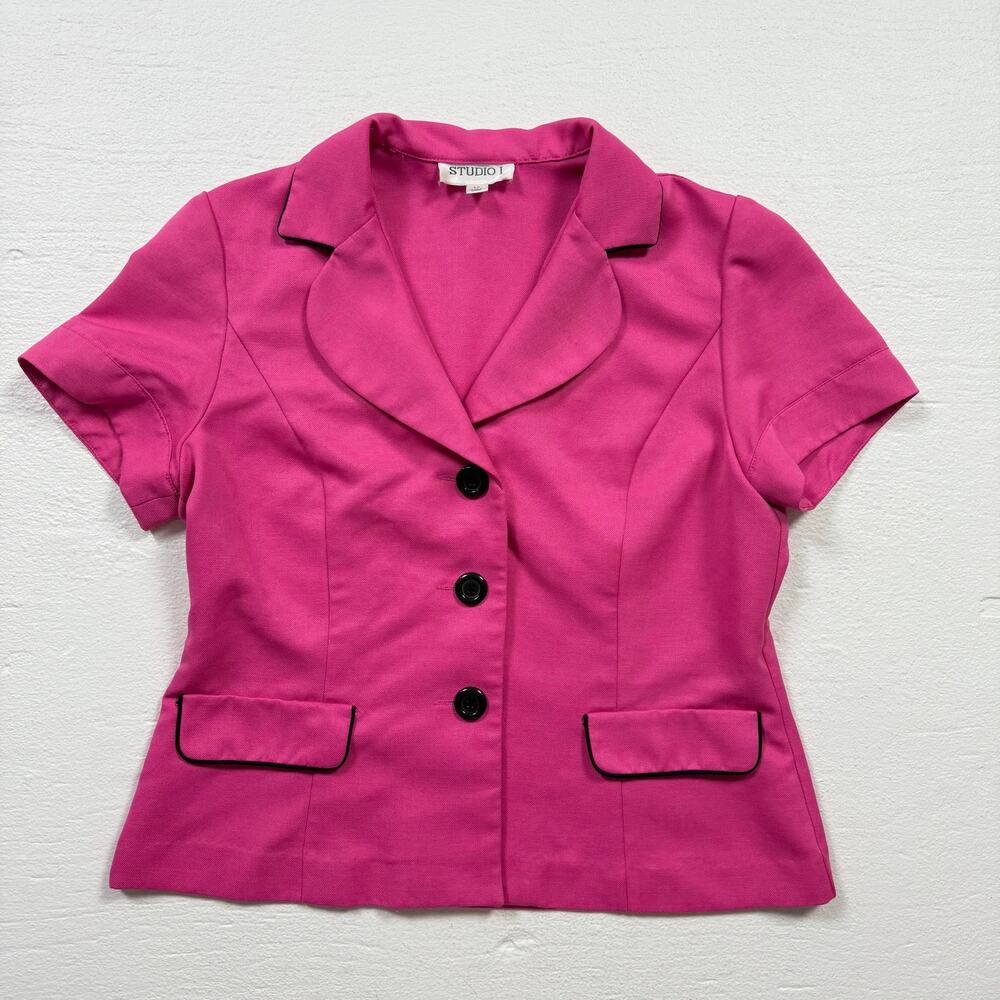 Vintage Y2K Studio I Hot Pink Short Sleeve Button Front Blazer, Size 12
